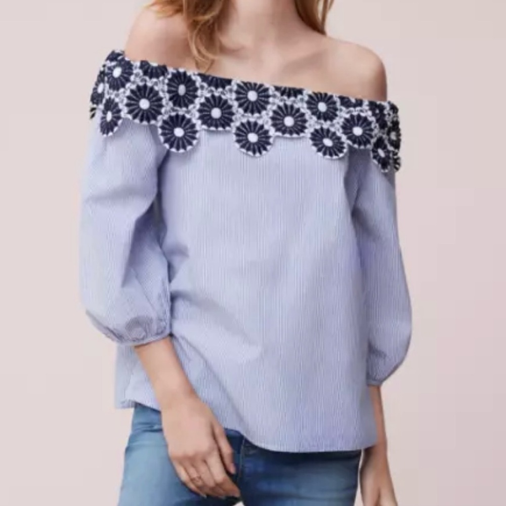 Ann Taylor LOFT Women’s Floral Seersucker Off the Shoulder Blouse Size Medium